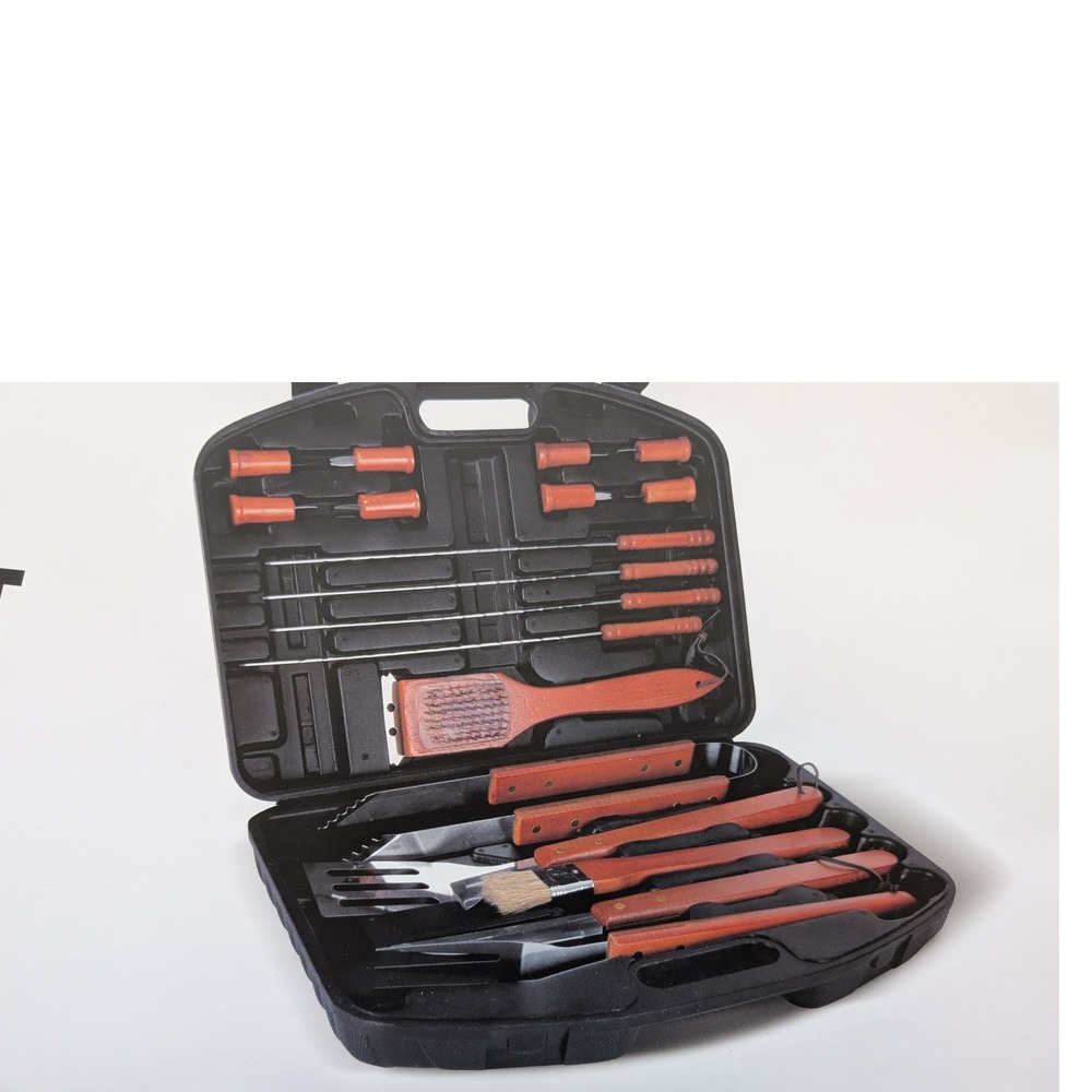 Meskwaki 18 Piece BBQ Tool Set with Wooden Handles and Hardshell Carrying Case